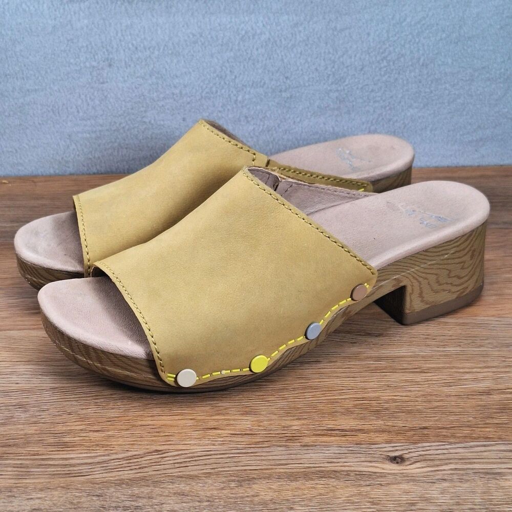 Dansko Giana Women's 9.5 EU 40 Open Toe Wedge Sandals Yellow Leather Strappy